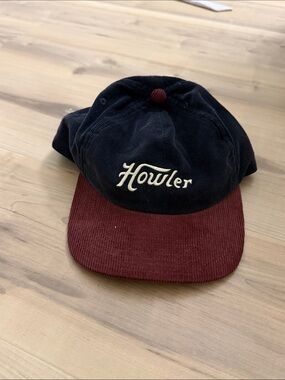 Howler Bros maroon and navy velour ribbed hat